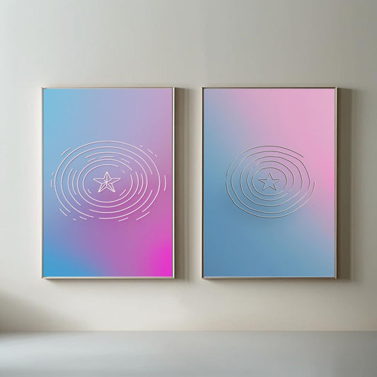 Juego de 2 láminas geométricas con degradado, impresiones modernas abstractas de círculos en tonos pastel, decoración minimalista contemporánea para el hogar, descarga digital