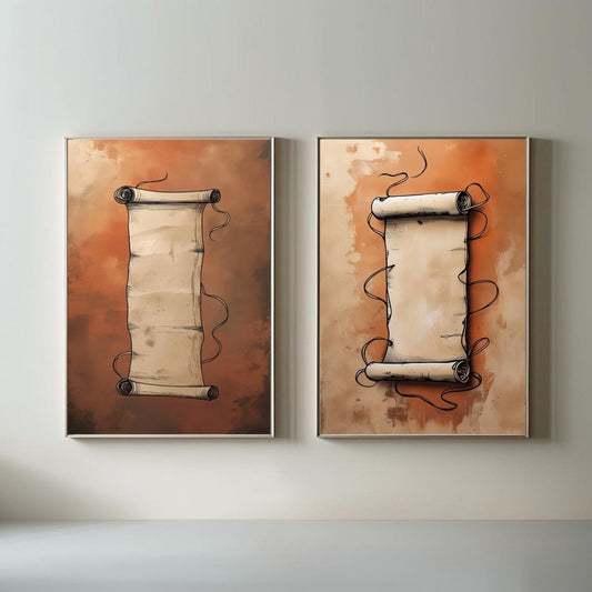 Set de 2 láminas de arte mural pergamino vintage, decoración de pared pergamino antiguo, póster vintage minimalista, descarga digital
