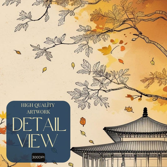 Arte de pared imprimible de templo japonés, póster de pagoda de otoño, decoración de paisaje asiático, impresión de arquitectura zen, impresión de descarga digital