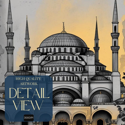 Arte de pared de la Mezquita Azul imprimible, Impresión arquitectónica de la Mezquita del Sultán Ahmed, Decoración islámica del hogar de Estambul, Monumento histórico, Descarga digital