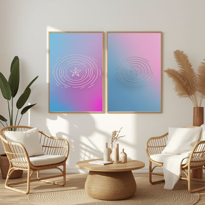 Geometric Gradient Wall Art Set of 2 Printable, Modern Abstract Pastel Circle Prints, Contemporary Minimalist Home Decor, Digital Download