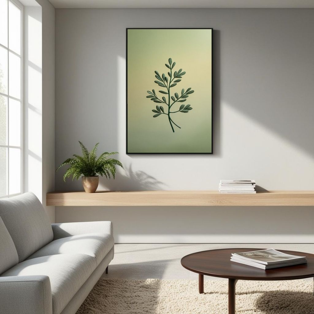Arte de pared botánico minimalista imprimible, póster de rama de hoja verde, decoración moderna de la naturaleza, arte escandinavo imprimible, impresión de descarga digital