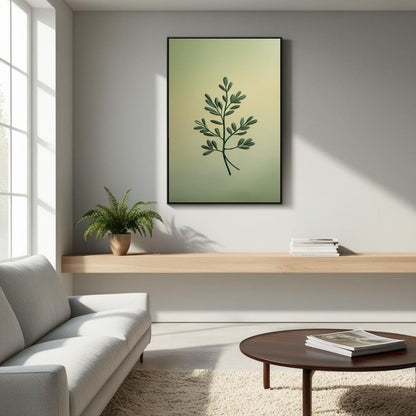 Arte de pared botánico minimalista imprimible, póster de rama de hoja verde, decoración moderna de la naturaleza, arte escandinavo imprimible, impresión de descarga digital