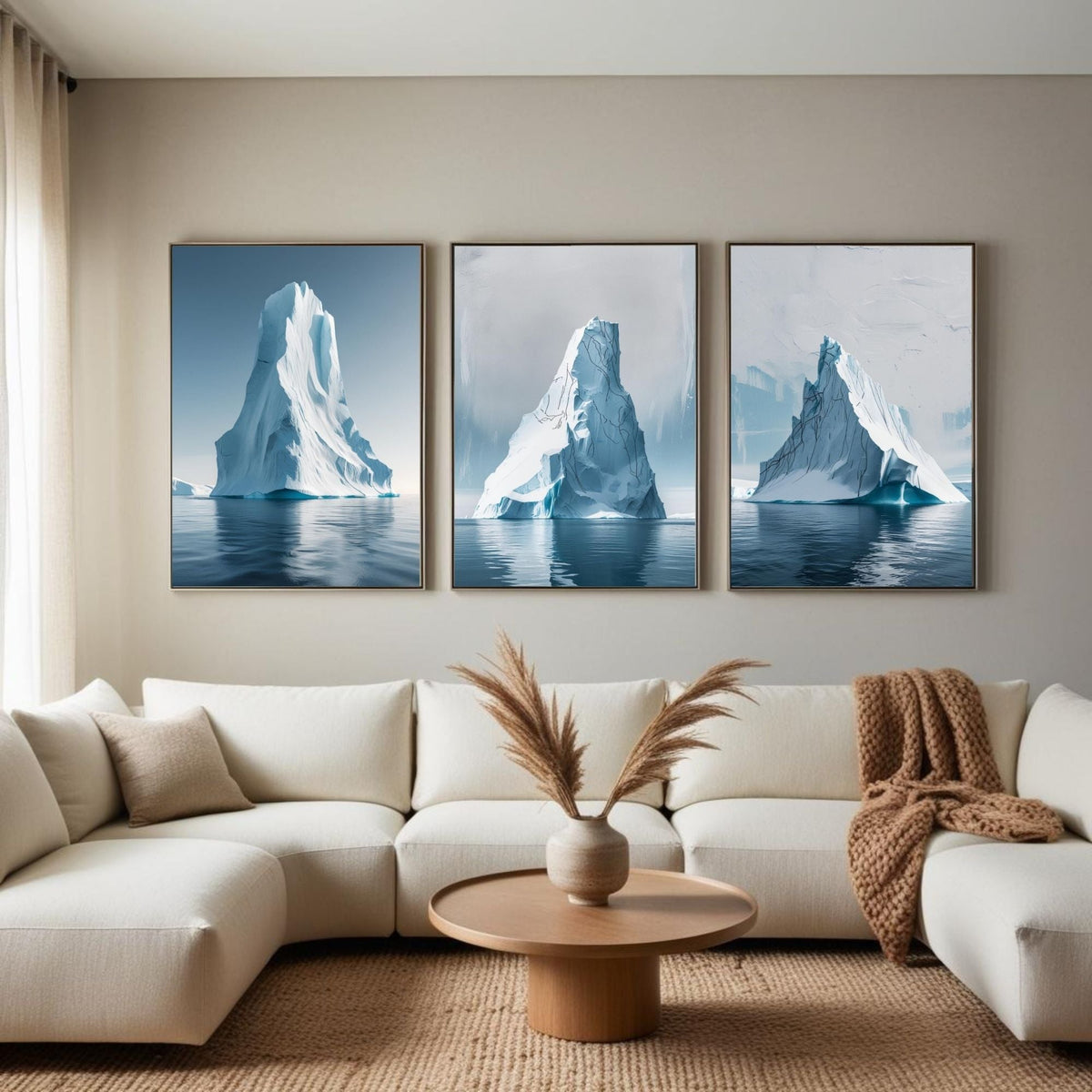 Set de 3 impresiones artísticas de pared con iceberg, láminas de paisajes del océano Ártico, decoración de pared minimalista costera, descarga digital