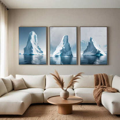 Set de 3 impresiones artísticas de pared con iceberg, láminas de paisajes del océano Ártico, decoración de pared minimalista costera, descarga digital