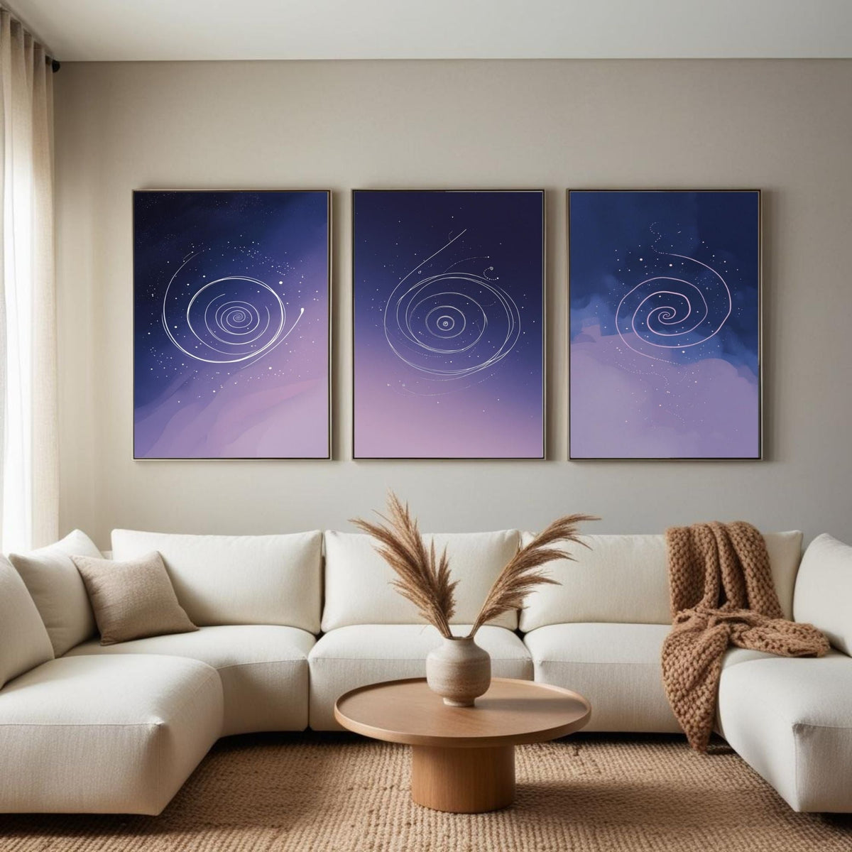 Celestial Spiral Wall Art Set of 3 | Purple Galaxy Printable Art | Cosmic Minimalist Decor | Abstract Space Wall Art | Modern Bedroom Poster Set | Digital Download