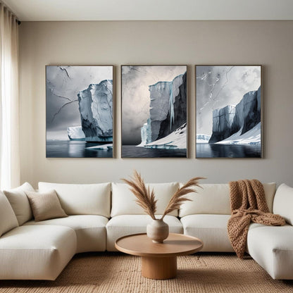 Juego de 3 cuadros de pared de iceberg ártico | Láminas de paisajes glaciares | Decoración costera moderna de la naturaleza | Descarga digital