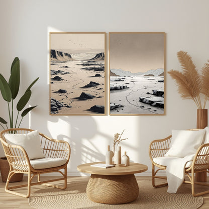 Juego de 2 láminas de arte de paisaje desértico, Láminas desérticas minimalistas, Decoración de pared de naturaleza moderna, Descarga digital