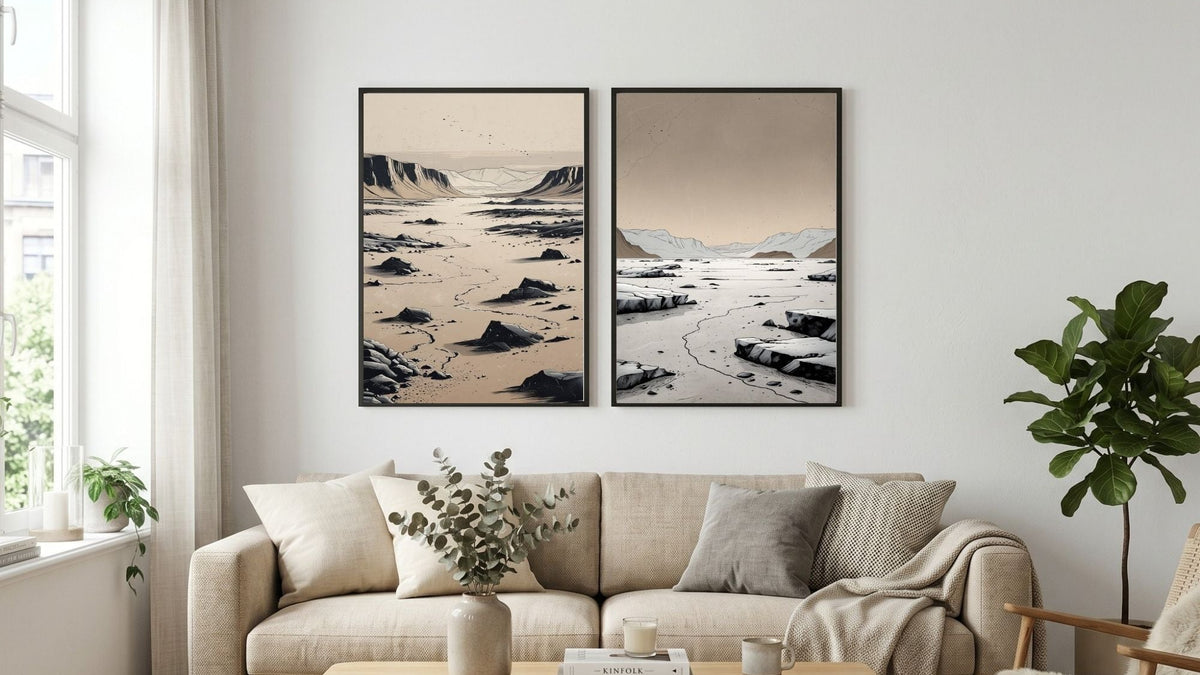 Juego de 2 láminas de arte de paisaje desértico, Láminas desérticas minimalistas, Decoración de pared de naturaleza moderna, Descarga digital