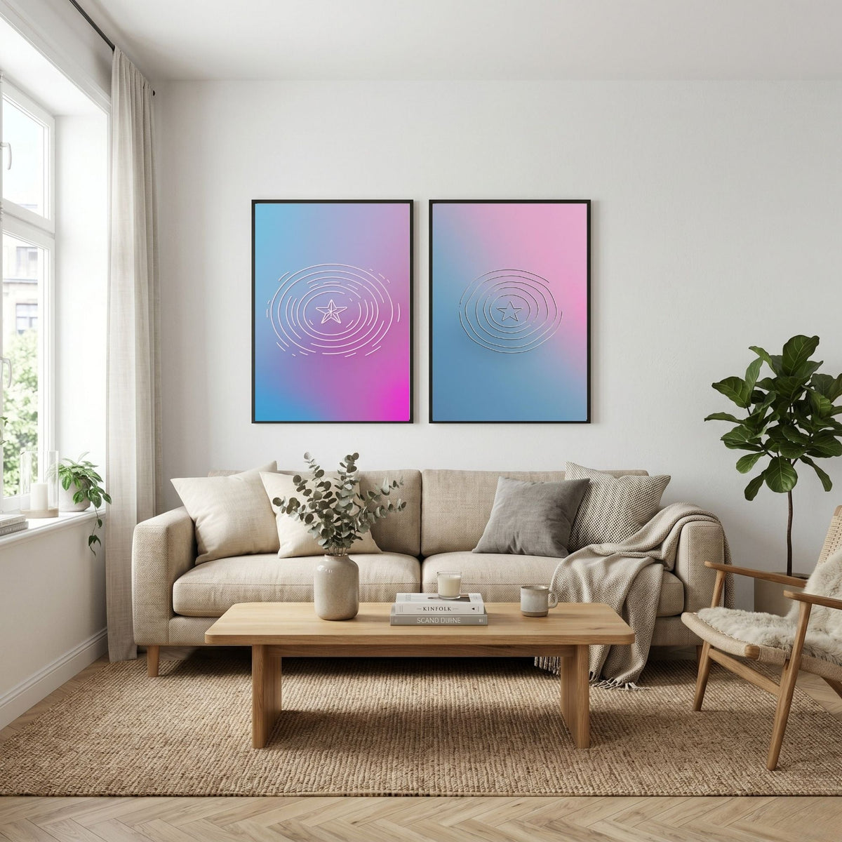 Geometric Gradient Wall Art Set of 2 Printable, Modern Abstract Pastel Circle Prints, Contemporary Minimalist Home Decor, Digital Download