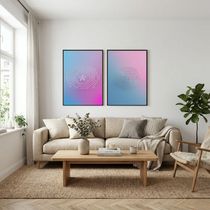 Geometric Gradient Wall Art Set of 2 Printable, Modern Abstract Pastel Circle Prints, Contemporary Minimalist Home Decor, Digital Download