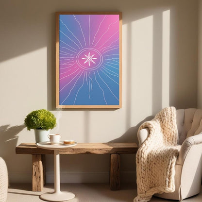 Arte de pared de estrella celestial imprimible, estampado de ráfaga de estrellas cósmica degradada, decoración moderna para el hogar de galaxia, póster espacial minimalista, descarga digital