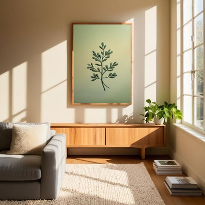 Arte de pared botánico minimalista imprimible, póster de rama de hoja verde, decoración moderna de la naturaleza, arte escandinavo imprimible, impresión de descarga digital