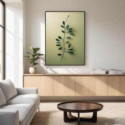 Lámina botánica minimalista para pared, estampado de rama de hoja verde, póster botánico moderno, decoración de naturaleza escandinava, descarga digital
