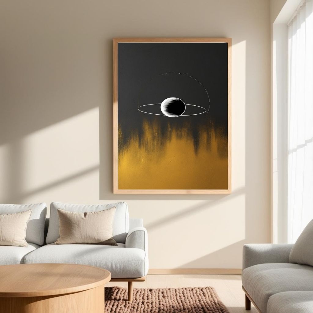 Arte de pared imprimible de Saturno, póster minimalista de planeta, decoración moderna de pared espacial, impresión abstracta celestial, descarga digital