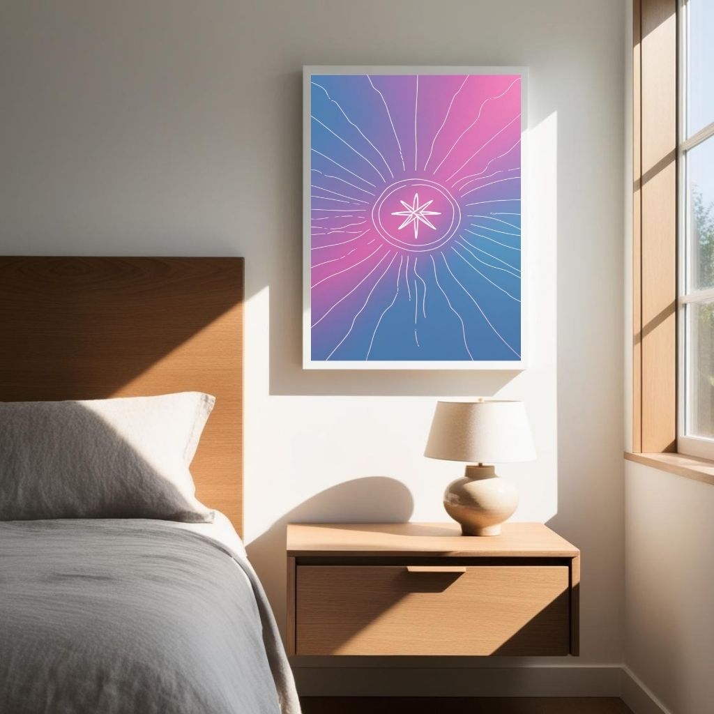 Arte de pared de estrella celestial imprimible, estampado de ráfaga de estrellas cósmica degradada, decoración moderna para el hogar de galaxia, póster espacial minimalista, descarga digital
