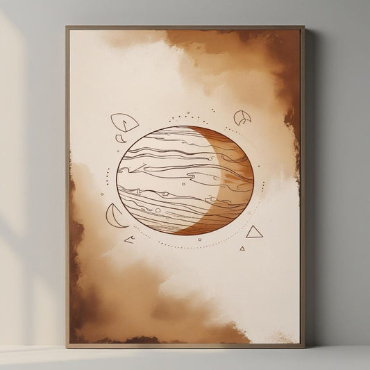 Arte de Pared Imprimible Planeta Celestial, Lámina de Planeta Cósmico Minimalista, Decoración Moderna del Hogar Espacial, Póster de Astronomía Escandinavo, Descarga Digital