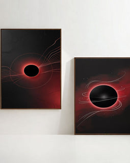 Black Hole Wall Art Set of 2 | Cosmic Eclipse Prints | Abstract Space Artwork | Red and Black Celestial Decor | Modern Astronomy Wall Art | Digital Download