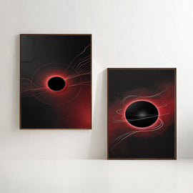 Black Hole Wall Art Set of 2 | Cosmic Eclipse Prints | Abstract Space Artwork | Red and Black Celestial Decor | Modern Astronomy Wall Art | Digital Download