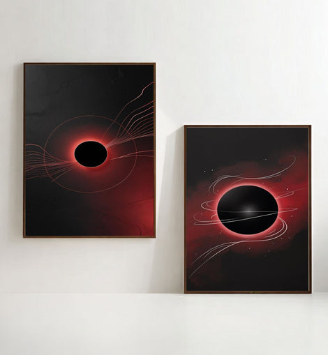 Black Hole Wall Art Set of 2 | Cosmic Eclipse Prints | Abstract Space Artwork | Red and Black Celestial Decor | Modern Astronomy Wall Art | Digital Download