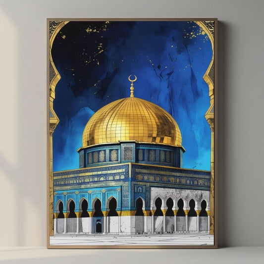 Cúpula de la Roca Arte Mural Imprimible, Póster de Arquitectura Islámica, Impresión de Hito de Jerusalén, Decoración de Pared de Mezquita, Descarga Digital