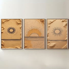Boho Sun Wall Art Set of 3 | Minimalist Desert Sunrise Prints | Neutral Beige Abstract Decor | Digital Download
