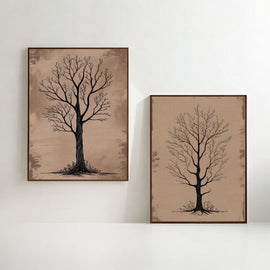 Bare Tree Wall Art Set of 2 Printable, Rustic Botanical Prints, Neutral Nature Decor, Scandinavian Minimalist Artwork