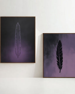 Feather Wall Art Set of 2 Printable, Minimalist Boho Feather Prints, Modern Wall Decor, Digital Download