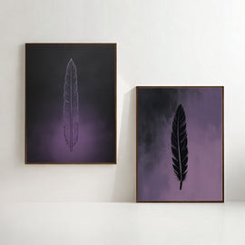 Feather Wall Art Set of 2 Printable, Minimalist Boho Feather Prints, Modern Wall Decor, Digital Download