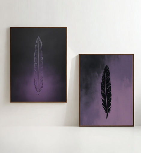 Feather Wall Art Set of 2 Printable, Minimalist Boho Feather Prints, Modern Wall Decor, Digital Download