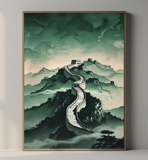 Great Wall of China Wall Art Printable, Chinese Landscape Poster, Asian Mountain Wall Decor, Oriental Travel Art, Digital Download Print