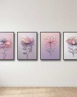 Pastel Floral Wall Art Set of 4 | Minimalist Flower Prints | Elegant Botanical Decor | Digital Download
