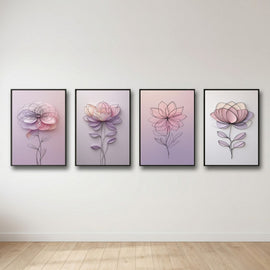 Pastel Floral Wall Art Set of 4 | Minimalist Flower Prints | Elegant Botanical Decor | Digital Download