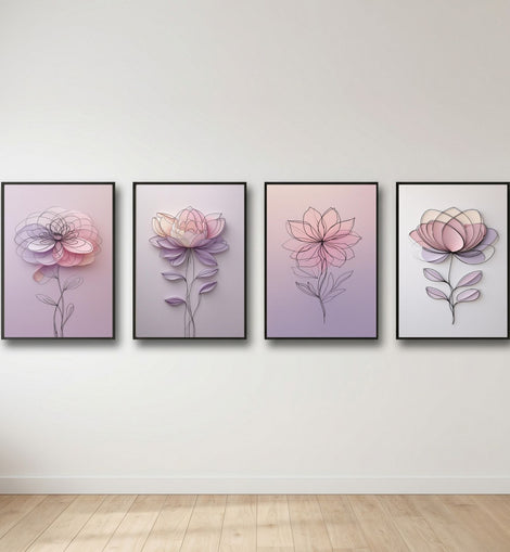 Pastel Floral Wall Art Set of 4 | Minimalist Flower Prints | Elegant Botanical Decor | Digital Download