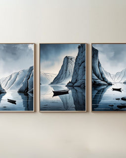 Nordic Fjord Wall Art Set of 3 | Scandinavian Mountain Lake Prints | Minimalist Nature Decor | Digital Download