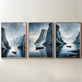 Nordic Fjord Wall Art Set of 3 | Scandinavian Mountain Lake Prints | Minimalist Nature Decor | Digital Download