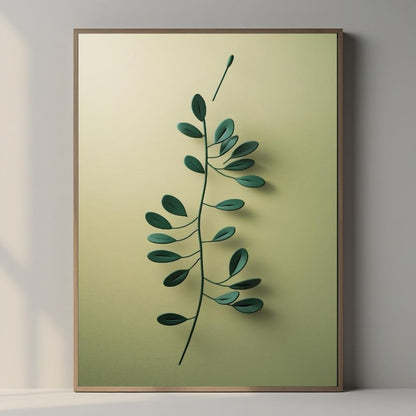 Lámina botánica minimalista para pared, estampado de rama de hoja verde, póster botánico moderno, decoración de naturaleza escandinava, descarga digital