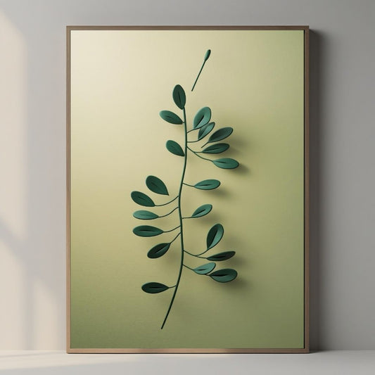 Lámina botánica minimalista para pared, estampado de rama de hoja verde, póster botánico moderno, decoración de naturaleza escandinava, descarga digital