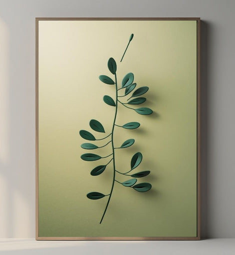 Minimal Botanical Wall Art Printable, Green Leaf Branch Print, Modern Botanical Poster, Scandinavian Nature Decor, Digital Download