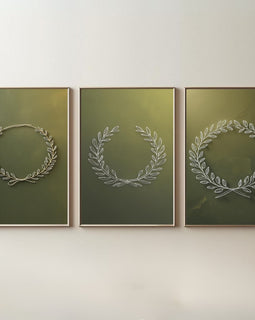 Botanical Laurel Wreath Wall Art Set of 3 | Minimalist Nature Printable Art | Olive Branch Line Drawing Decor | Sage Green Wall Art | Modern Botanical Poster Set | Digital Download