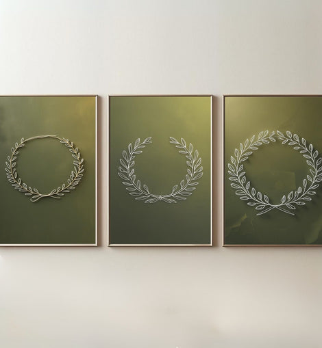 Botanical Laurel Wreath Wall Art Set of 3 | Minimalist Nature Printable Art | Olive Branch Line Drawing Decor | Sage Green Wall Art | Modern Botanical Poster Set | Digital Download
