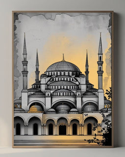Arte de pared de la Mezquita Azul imprimible, Impresión arquitectónica de la Mezquita del Sultán Ahmed, Decoración islámica del hogar de Estambul, Monumento histórico, Descarga digital