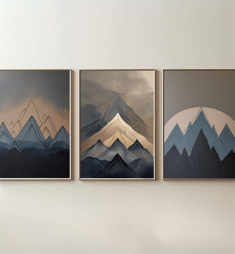 Modern Mountain Wall Art Set of 3 | Abstract Mountain Printable Art | Minimalist Landscape Decor | Neutral Nature Wall Art | Scandinavian Mountain Poster Set | Digital Download