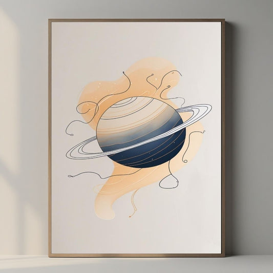 Arte de Pared Imprimible del Planeta Saturno, Póster Espacial Minimalista, Impresión Digital Moderna del Sistema Solar, Decoración Celestial para el Hogar, Obra de Arte de Descarga Instantánea