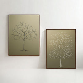 Botanical Tree Wall Art Set of 2 Printable, Minimal Scandinavian Nature Prints, Neutral Home Decor, Digital Download