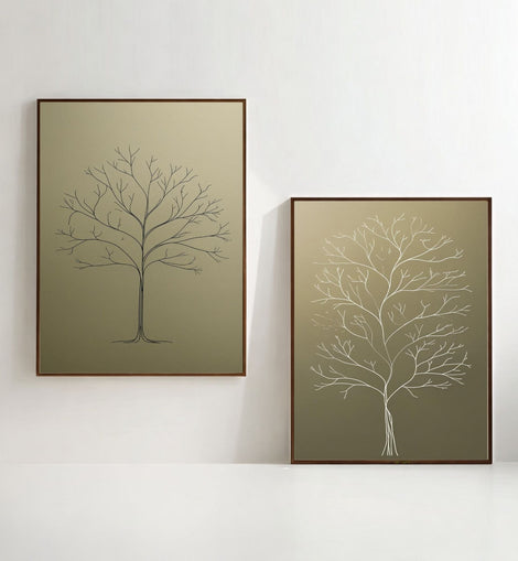 Botanical Tree Wall Art Set of 2 Printable, Minimal Scandinavian Nature Prints, Neutral Home Decor, Digital Download
