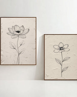 Minimalist Botanical Flower Wall Art Set of 2 | Black and White Floral Line Drawing Prints | Neutral Modern Flower Decor | Scandinavian Botanical Artwork | Printable Wall Art