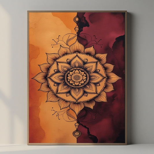 Arte de pared de mandala imprimible, póster de mandala de loto, decoración espiritual boho, impresión de pared de meditación, impresión de descarga digital