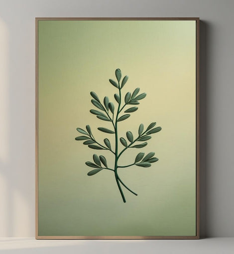 Minimal Botanical Wall Art Printable, Green Leaf Branch Poster, Modern Nature Decor, Scandinavian Printable Art, Digital Download Print