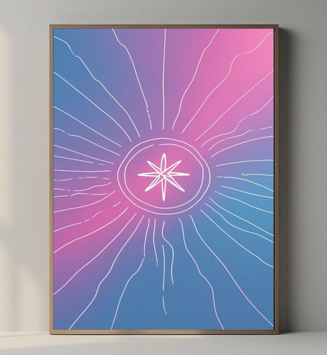 Celestial Star Wall Art Printable, Gradient Cosmic Starburst Print, Modern Galaxy Home Decor, Minimal Space Poster, Digital Download